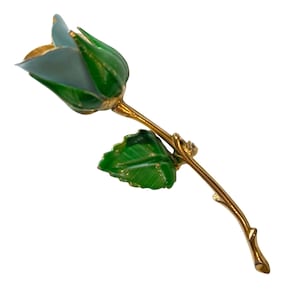 Long Stem Blue Rose Brooch Pin Elegant Mid Century Modern Style