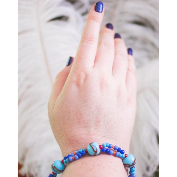 Vintage Blue and Red Venetian Glass Bracelet - image 4