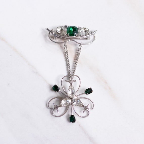 Vintage Art Deco Emerald Green and Diamante Cryst… - image 1