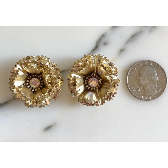 Vintage Gold Ruffle Flower Statement Earrings wit… - image 8