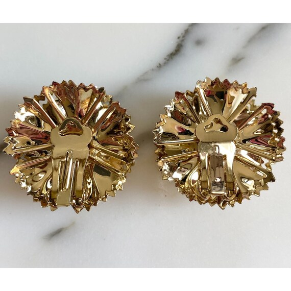 Vintage Gold Ruffle Flower Statement Earrings wit… - image 7