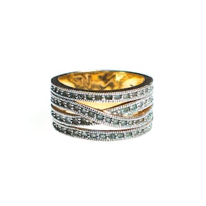 Vintage Wide Crossed Band CZ Ring 18kt Gold Over Sterling Silver