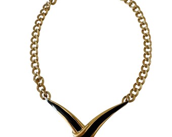 1980年代のレトロなゴールドトーンのエナメルネックレス Vネック 17