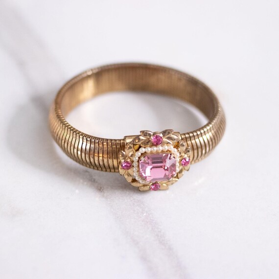 Vintage Coro Expansion Bracelet with Pink Rhinesto