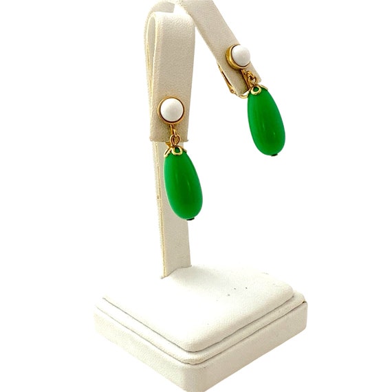 Vintage Avon Green and White Statement Earrings - image 3