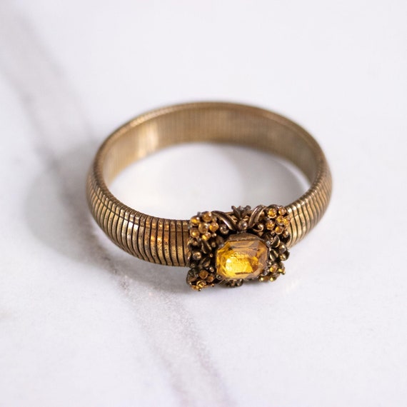 Vintage Coro Gold Expansion Bracelet with Amber Rh