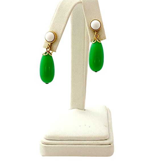 Vintage Avon Green and White Statement Earrings - image 2