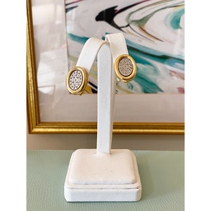 Pendientes de oro ovalados vintage de los años 60 con pavé de diamantes de imitación, con clip, ajustables