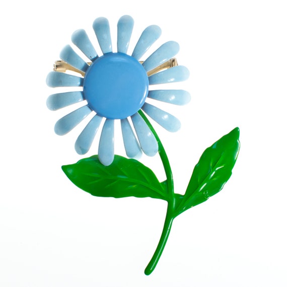 Vintage 1960s Light Blue Daisy Enamel Flower Pin