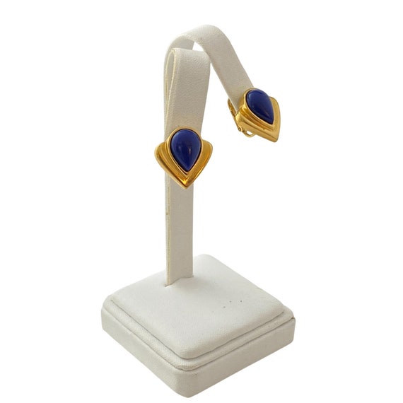 Vintage Gold and Blue Statement Earrings - image 4