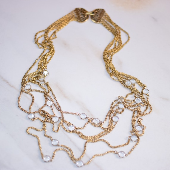 Vintage Multi Strand Gold Chain Necklace with Beze