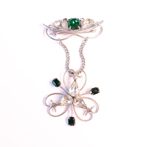 Vintage Art Deco Emerald Green and Diamante Cryst… - image 4