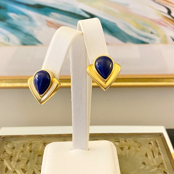 Vintage Gold and Blue Statement Earrings - image 1