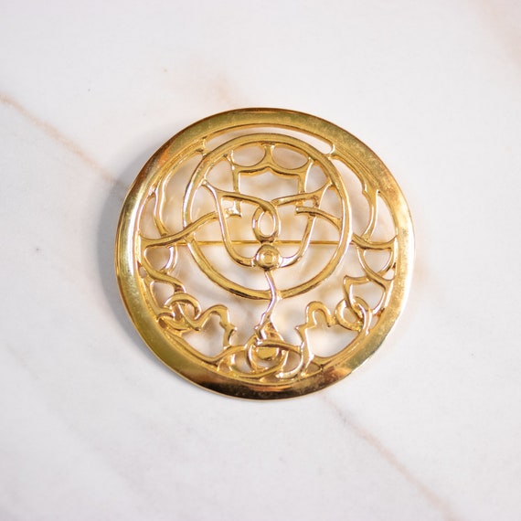 Vintage Mary McFadden Gold Medallion Brooch