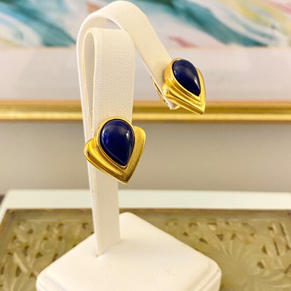 Vintage Gold and Blue Statement Earrings - image 6