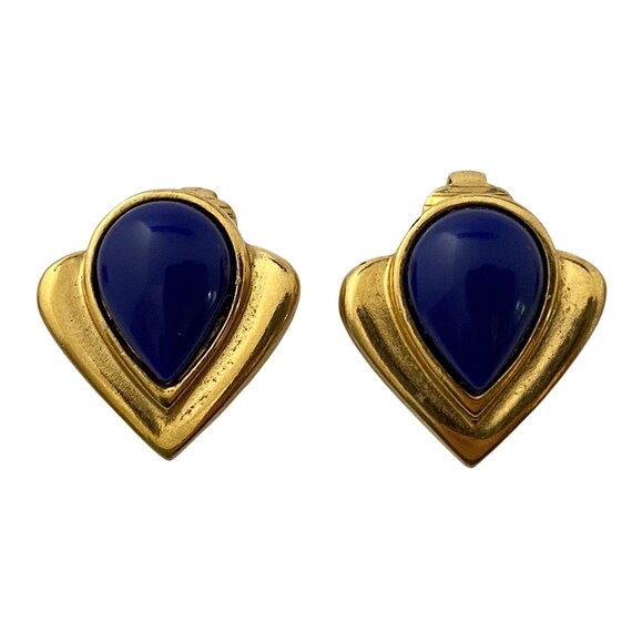 Vintage Gold and Blue Statement Earrings - image 2