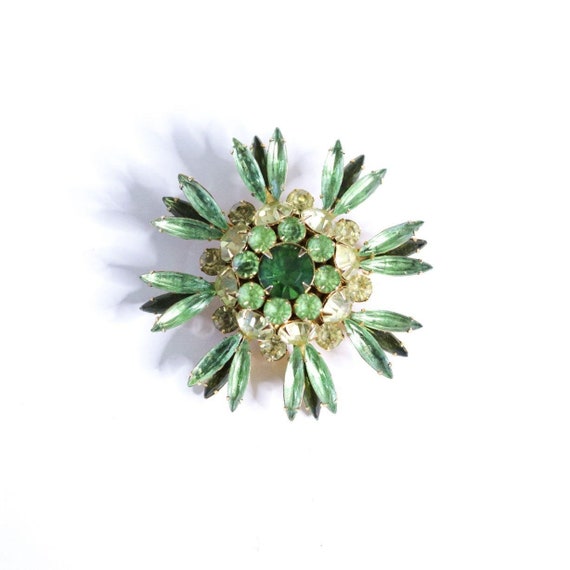 Vintage Light and Dark Green Rhinestone Navette Rh