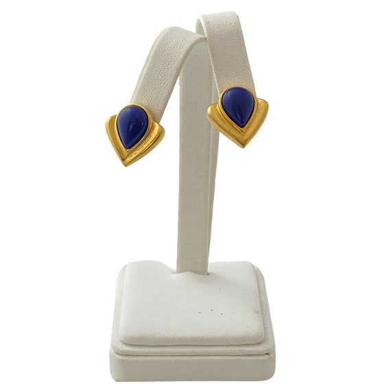 Vintage Gold and Blue Statement Earrings - image 3
