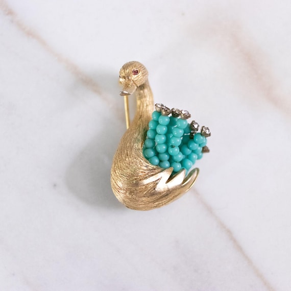 Vintage HAR Gold Swan Brooch with Turquoise Bead a