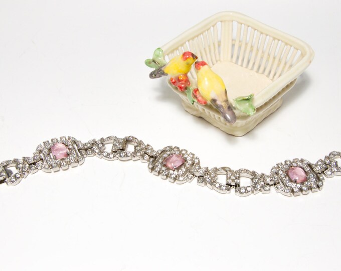 Vintage Costume Jewelry Bracelet Art Deco Style Pave Cubic Zirconia and
