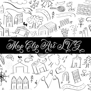 Hand Drawn Map Elements Clip Art SVG Icônes Wedding Custom Farm