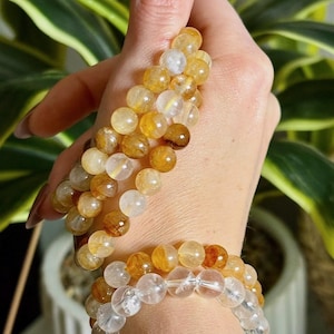 Natuurlijke gouden genezer kwartsarmband | Zonnevlechtkristal | Met de hand samengesteld | Hoogwaardig kristal | 7 mm