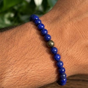Men’s AAAA+ Royal Afghan Lapis Lazuli & Pyrite Bracelet | Genuine Natural Lapis Lazuli | 6mm | Custom Fit Bracelet | Wisdom, Confidence