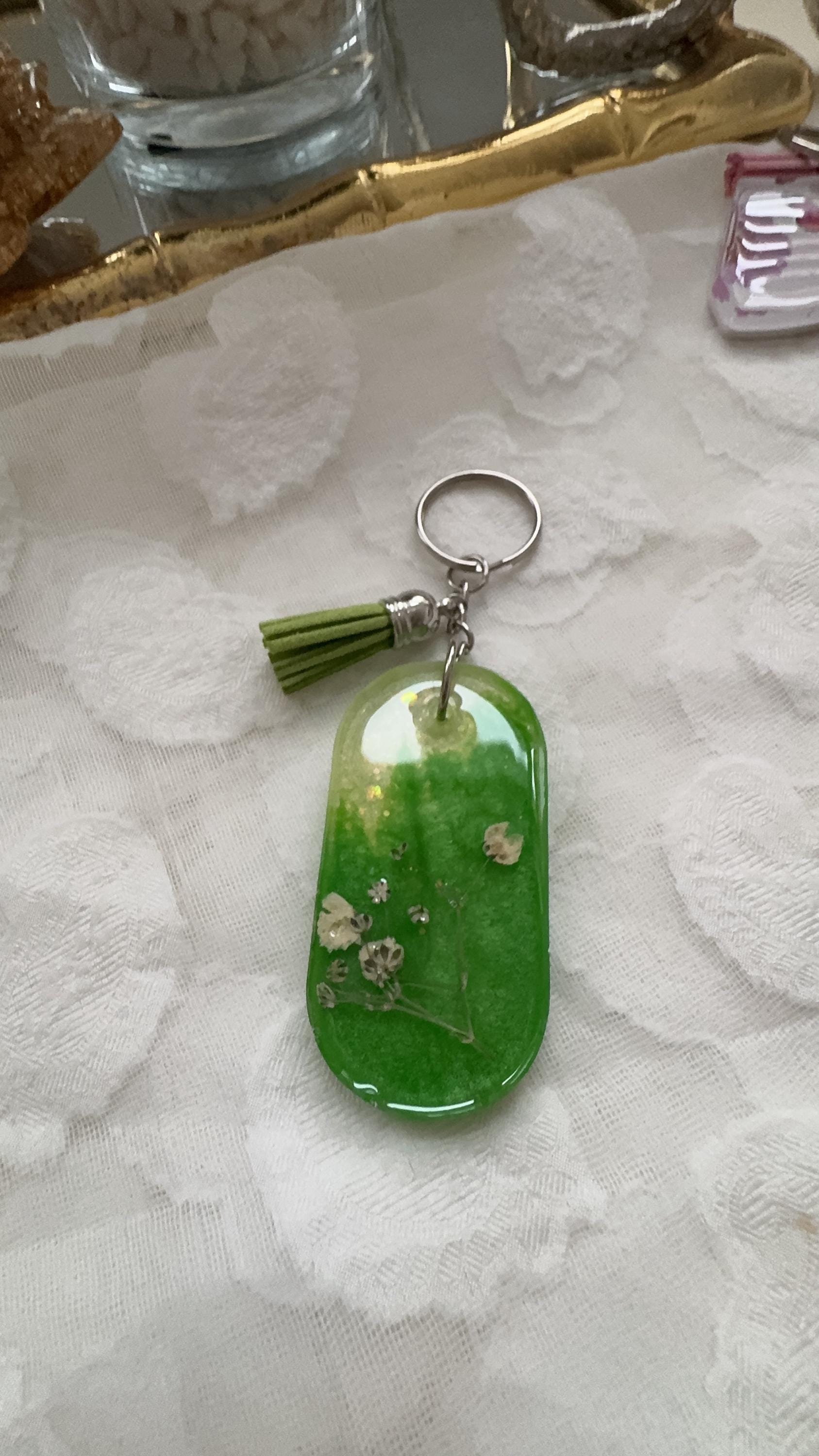 Pressed Powder On Key Chain Handmade Pressed Flower Resin Keychain | Botanical Tassel Keyring - Etsy