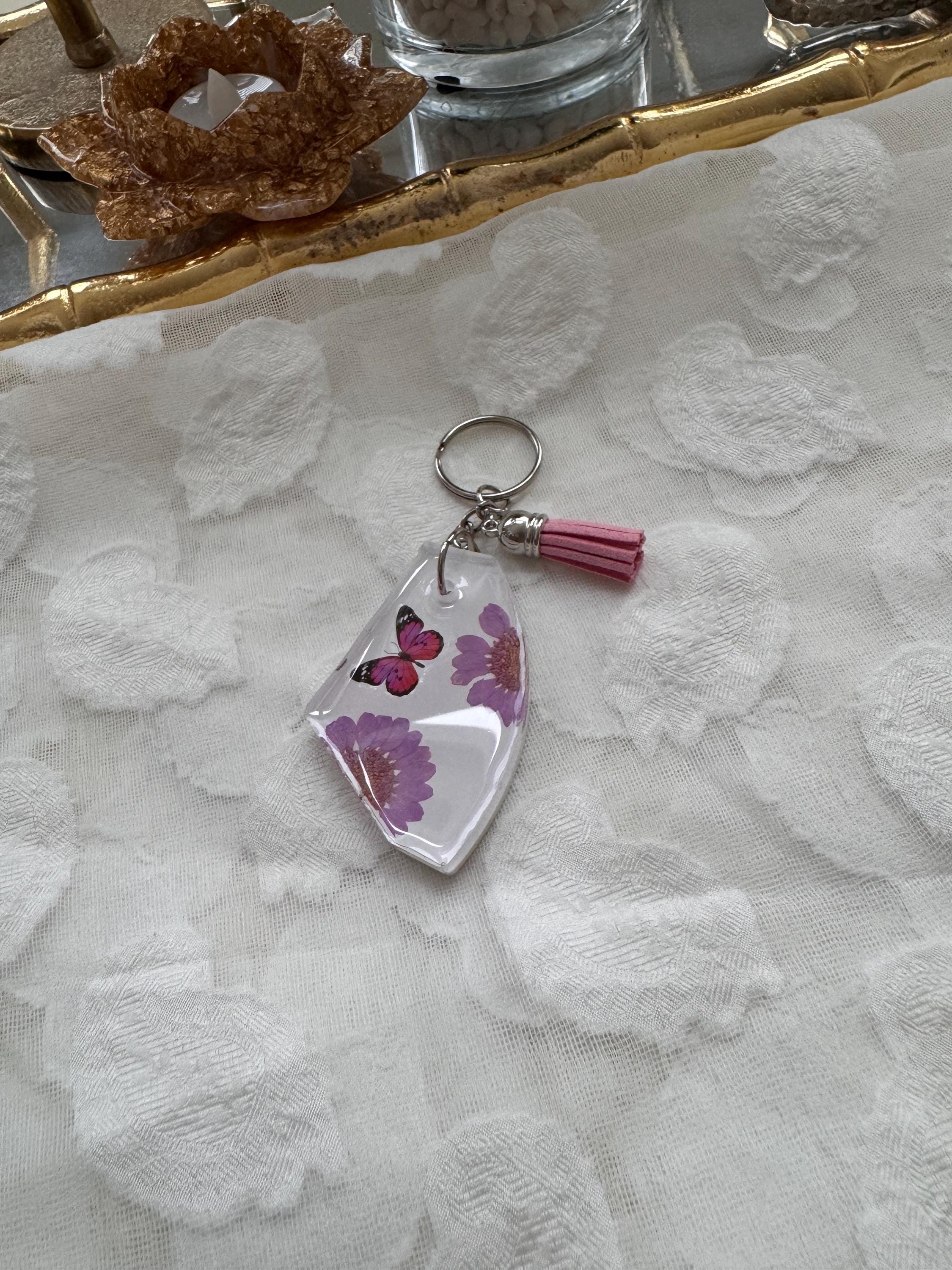 Pressed Powder On Key Chain Handmade Pressed Flower Resin Keychain | Botanical Tassel Keyring - Etsy