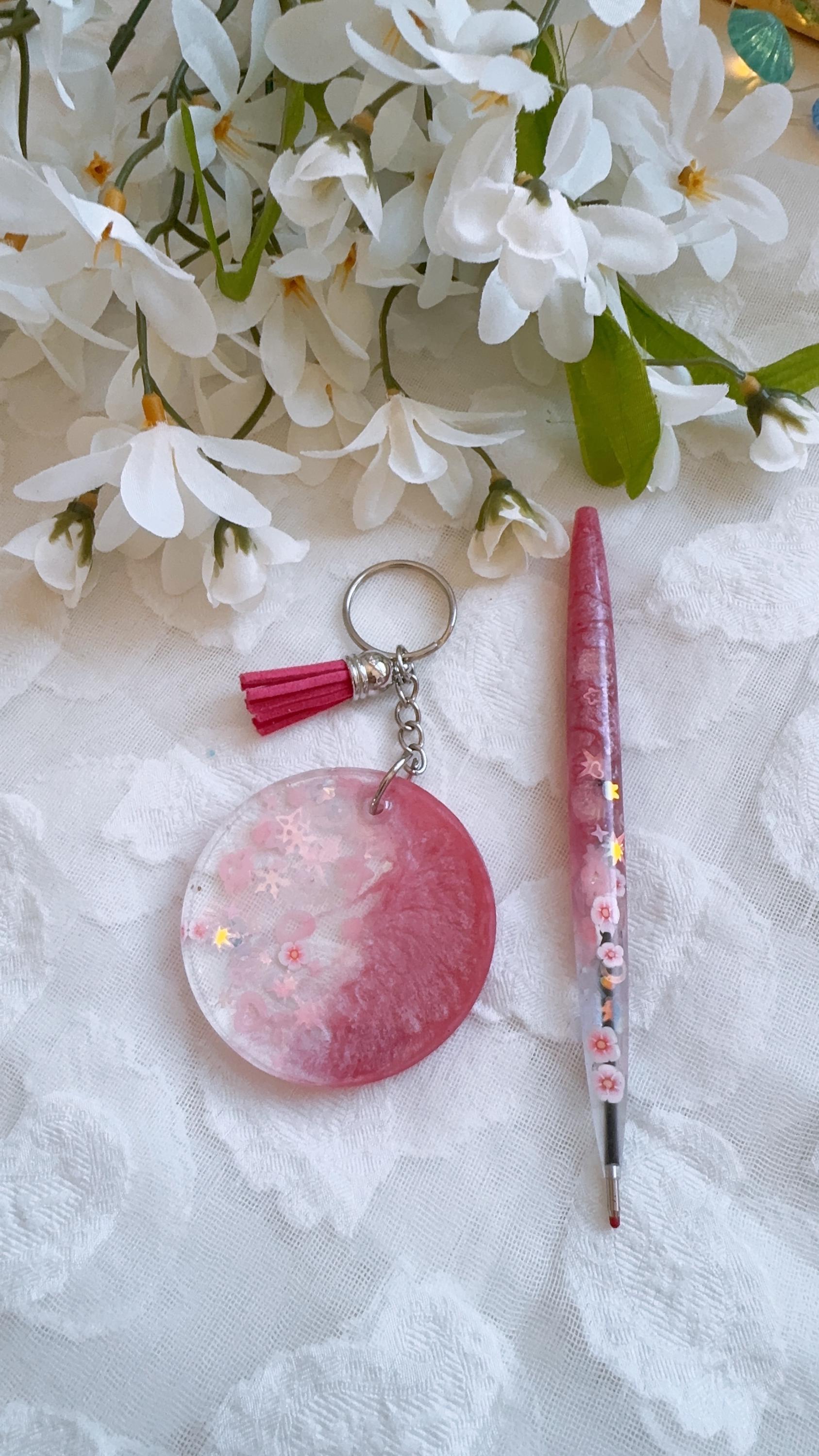 Pressed Powder On Key Chain Handmade Pressed Flower Resin Keychain | Botanical Tassel Keyring - Etsy