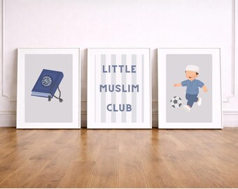 Arte de pared islámico para niños / Juego de 3 / Decoración de habitación islámica para niños / Arte islámico para guardería / Descarga digital