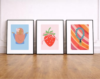 Arte de pared islámico para niños / Juego de 3 / Decoración islámica para niños / Guardería para niña musulmana / Niña con hiyab / Varios tonos de piel