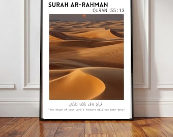 Arte mural islámico / Versículos del Corán / Sura Ar Rahman / Arte del desierto / Decoración musulmana para el hogar / Descarga digital