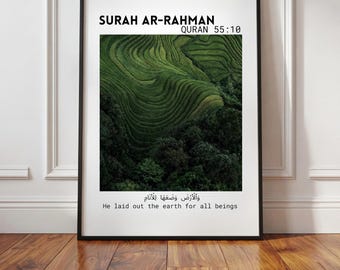 Arte mural islámico / Surah Ar Rahman / Verso del Corán / Naturaleza / Decoración mural musulmana moderna / Descarga digital