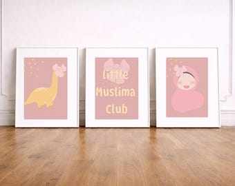 Arte de pared islámico para niños / Juego de 3 / Dormitorio de niña musulmana / Decoración infantil islámica / Decoración infantil musulmana / Descarga digital