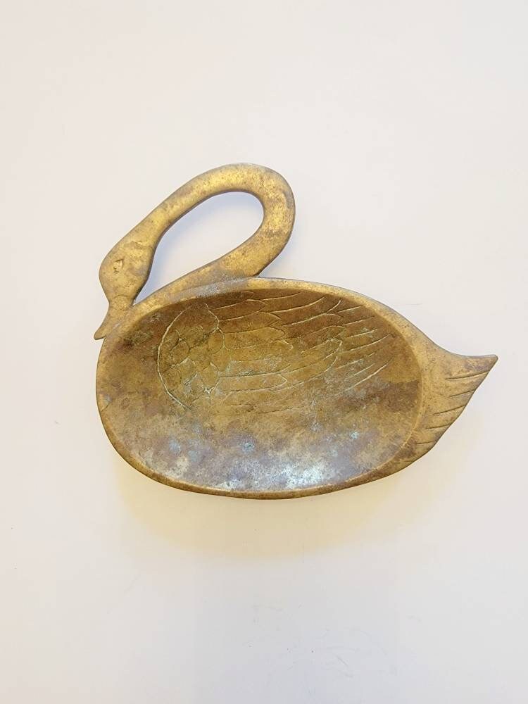 porte-savon vintage brass swan, porte-éponge, savon porte-bibelot, trouvé par foo la la