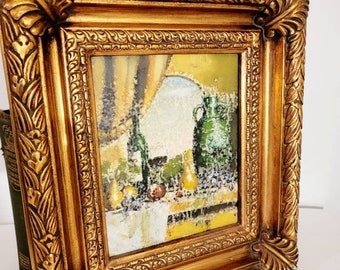 Oil Painting Kitchen, Italian table scape, Wine, fruit Framed Found By Foo Foo La La