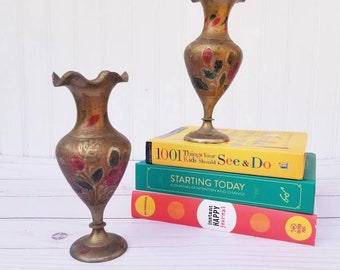 Etched Brass Vase set of 2, Bohemian Wedding,  Farmhouse  Wedding, Wedding decor, Etched brass vase found by Foo Foo La La