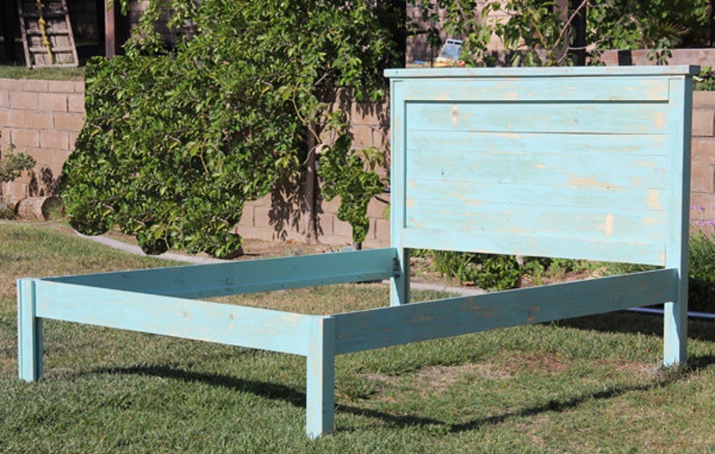 Wood Farmhouse Bed Platform bed Rustic Wood Queen Twin You Pick The Color Finish Distressed by Foo Foo La La. Full King