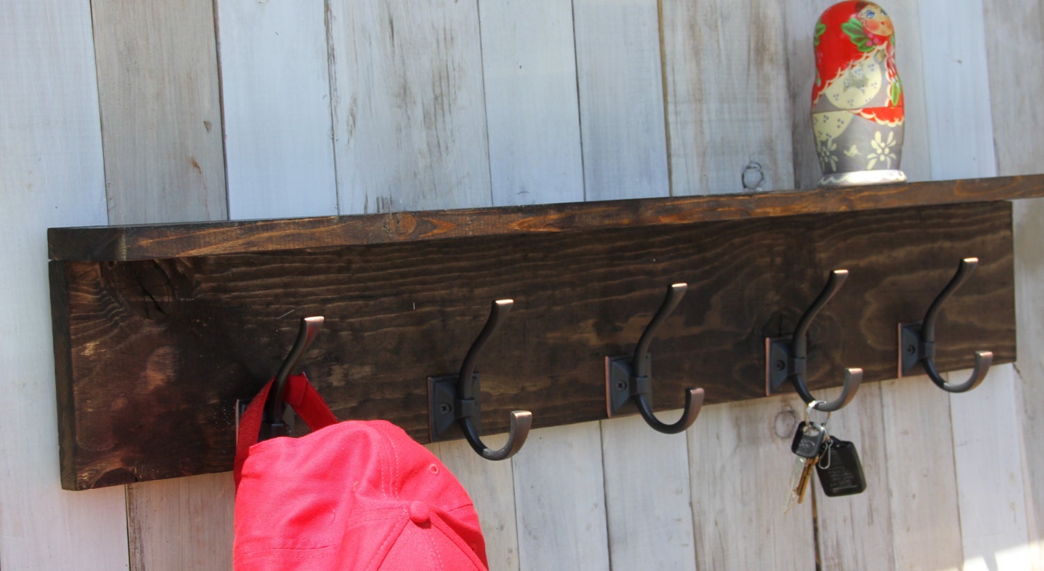 Rustic Modern Dark Walnut 5 Hook Coat Rack with Shelf By Foo | Etsy