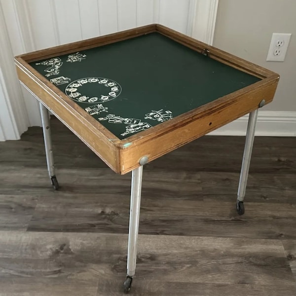 Baby Butler, 1950s Child Care Adjustable Table Vintage Mid Century Child Table On Wheels Chalkboard top found by Foo Foo La