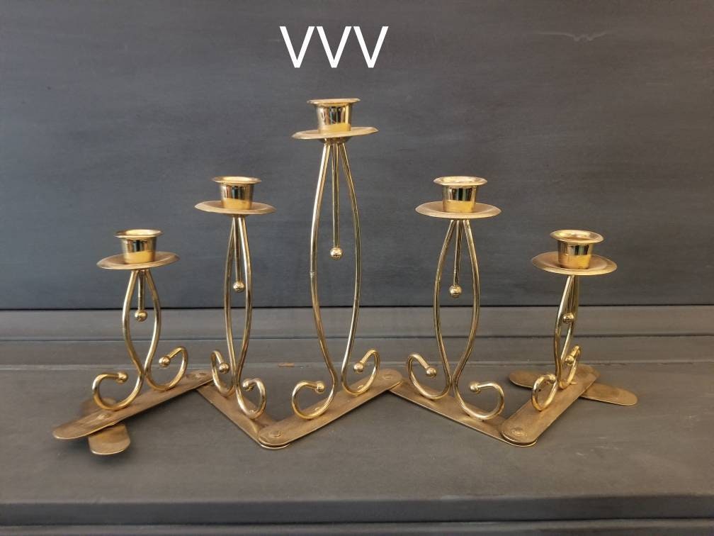 Pair of Antique Brass Candlesticks - Plum Home + Design