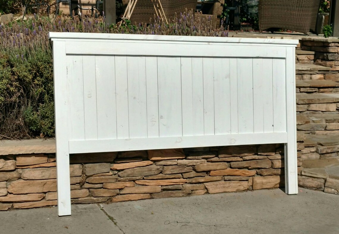 Farmhouse Headboard Painted and Distressed Vertical Slats by Etsy