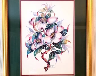 Vintage Water Color print signed Wood Frame with glass, Magnolia Flowers Tree framed signed amd numbered Found By Foo Foo La La