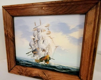 Amos Carr Signed Oil Painting & framed. Ship, Boat, water, tall ship, waves, ocean, colorful Found By Foo Foo La La