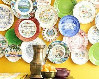 Vintage Souvenir State Plates , Commemorative Plates USA , Texas, Arizona, Georgia, Kentucky, California, Collection Found By Foo Foo La La