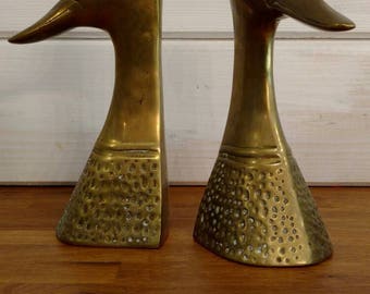 Vintage brass plated Large Mallard Duck Head sculptures/bookends // Mid Century Modern Found by Foo Foo La La