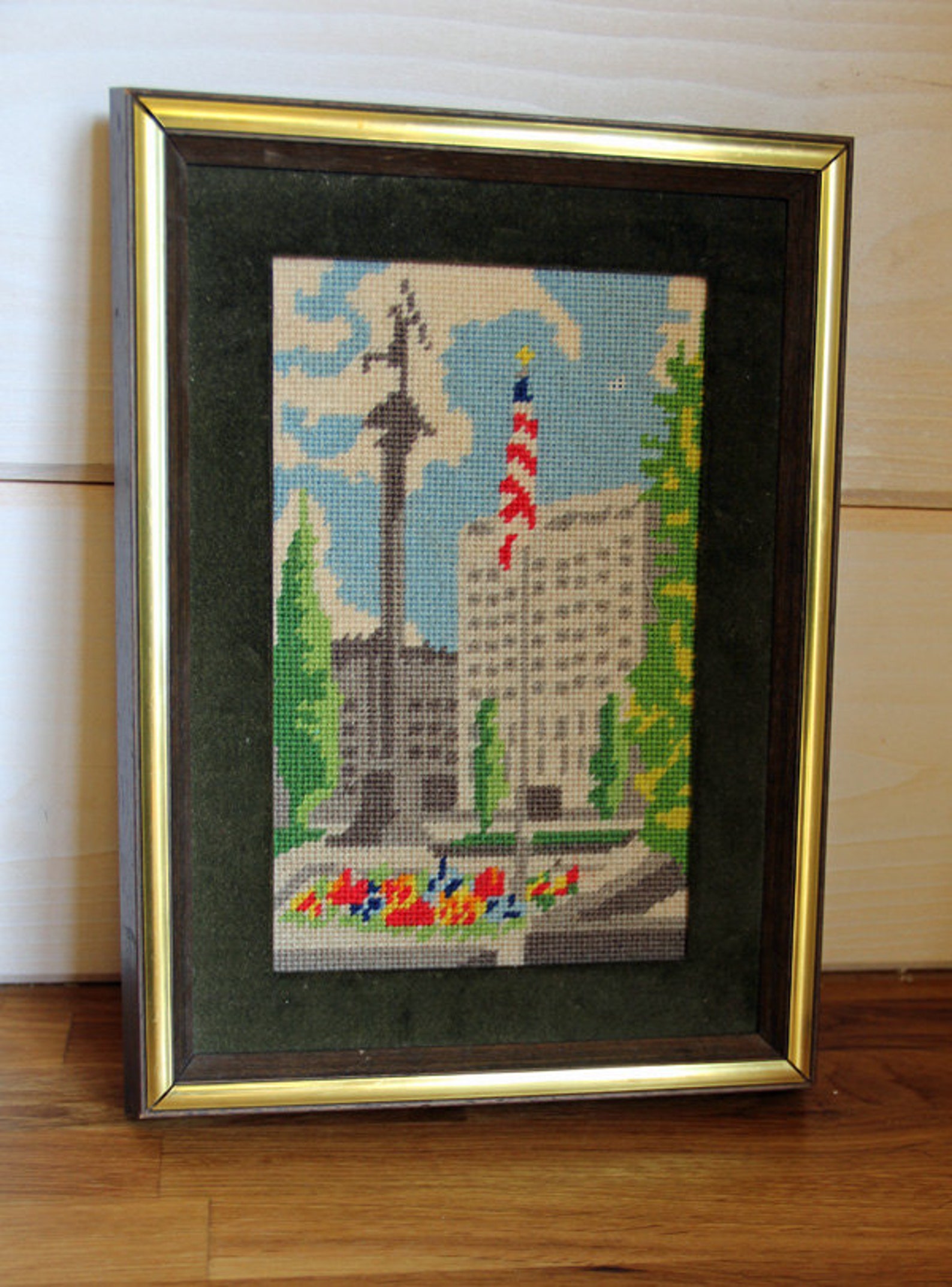 2 Vintage Needlepoint USA Art Framed Pair Found by Foo Foo La Etsy