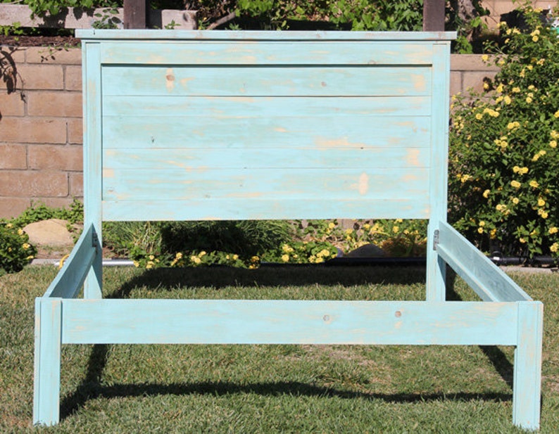 Wood Farmhouse Bed Platform bed Rustic Wood Queen Twin You Pick The Color Finish Distressed by Foo Foo La La. Full King