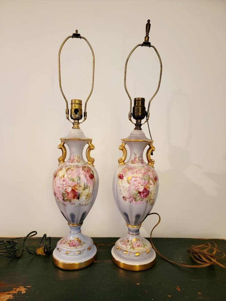 Antique Gilt Victorian Painted Fl Lamps 2 Found By Foo Antique Gilt Victorian Painted Fl, How To Rewire A Vintage Hurricane Lamp